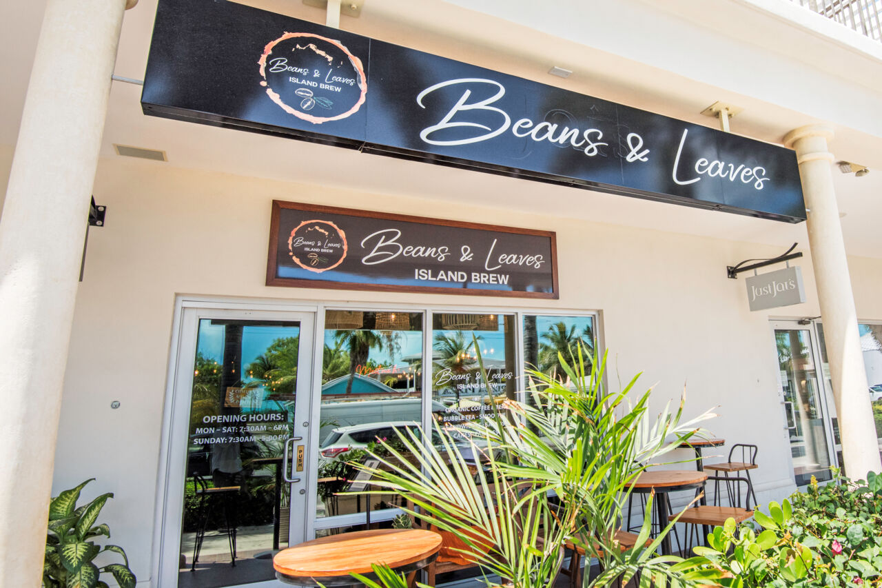 The entrance to Beans & Leaves.